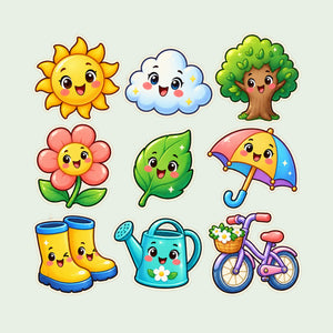 Cute Outdoors Wall Decals, Set of 9, First Words Stickers, image 1