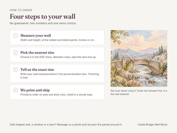 Watercolor Castle Bridge Fairy Tale Wall Mural, image 6