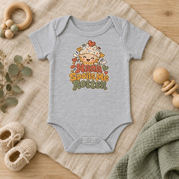 Nana Spoils Me Rotten baby bodysuit in heather grey