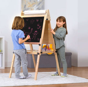 Foldable Kids Easel with 3 adjustable heights, perfect art station for indoor drawing and painting activities.