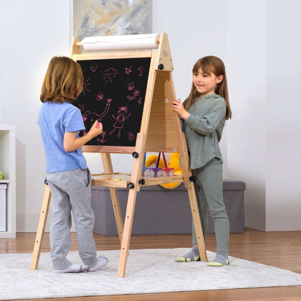 Foldable Kids Easel with 3 adjustable heights, perfect art station for indoor drawing and painting activities.