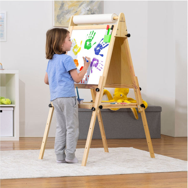 Foldable Kids Easel at angle 11, featuring 3 adjustable heights for drawing and painting fun indoors.