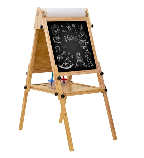 Foldable Kids Easel at angle 3, featuring 3 adjustable heights for drawing and painting fun indoors.