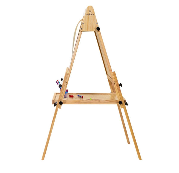 Foldable Kids Easel at angle 2, featuring 3 adjustable heights for indoor drawing and painting fun.