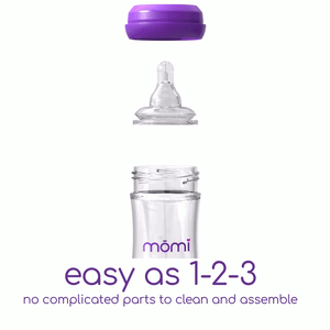 mōmi breast-like bottle set, 4oz, angle view, perfect for breastfeeding transition, baby feeding essentials.