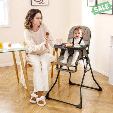 Easy Clean Compact Highchair with Removable Adjustable Tray and PU Seat Cushion-Brown Gray High Chairs