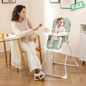 Easy Clean Compact Highchair with Removable Adjustable Tray and PU Seat Cushion-Green