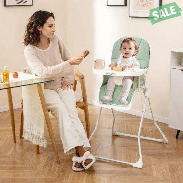 Easy Clean Compact Highchair with Removable Adjustable Tray and PU Seat Cushion-Green