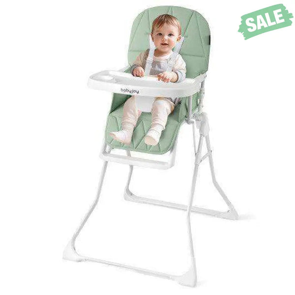 Easy Clean Compact Highchair with Removable Adjustable Tray and PU Seat Cushion-Green