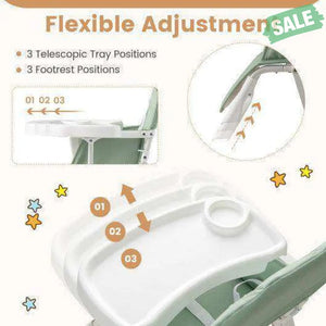 Easy Clean Compact Highchair with Removable Adjustable Tray and PU Seat Cushion-Green