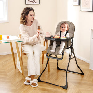 Easy Clean Compact Highchair with Removable Adjustable Tray and PU Seat Cushion-Brown