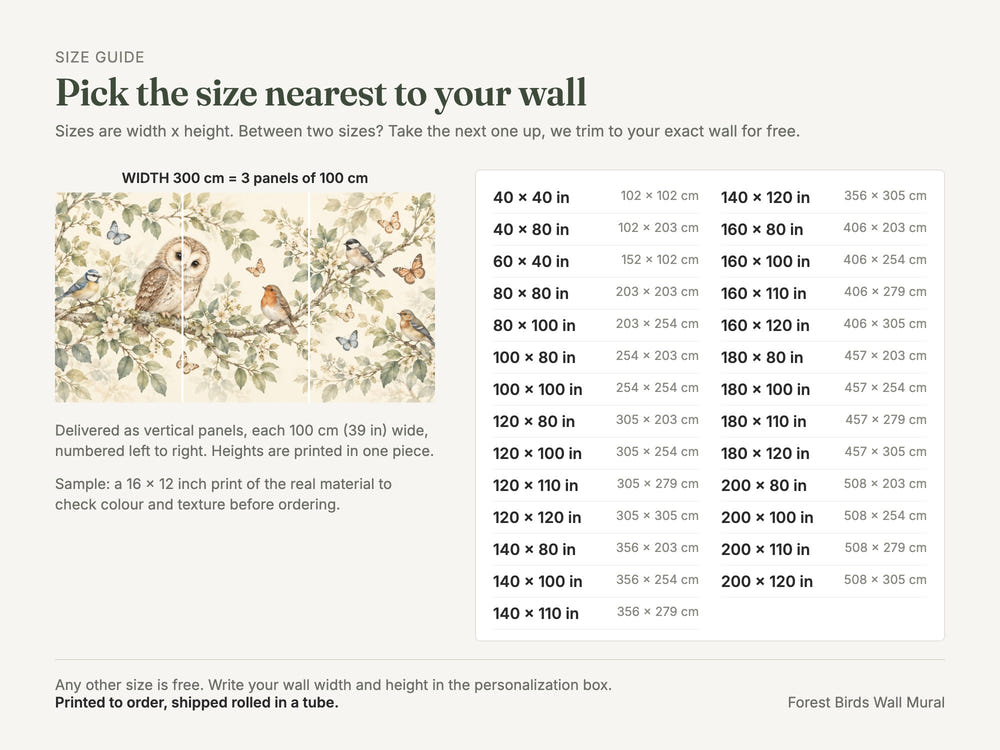 Watercolor Forest Birds Wall Mural, image 1