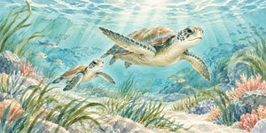 Watercolor Sea Turtles Ocean Wall Mural, image 3