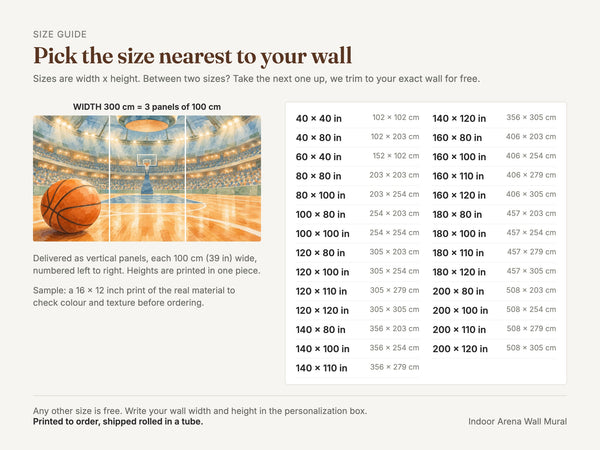 Watercolor Indoor Arena Basketball Wall Mural, image 5