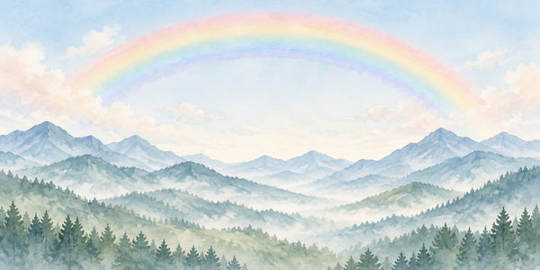 Watercolor Misty Mountain Rainbow Wall Mural, image 2