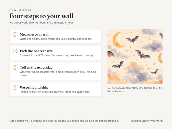 Watercolor Bats and Moons Halloween Wall Mural, image 6