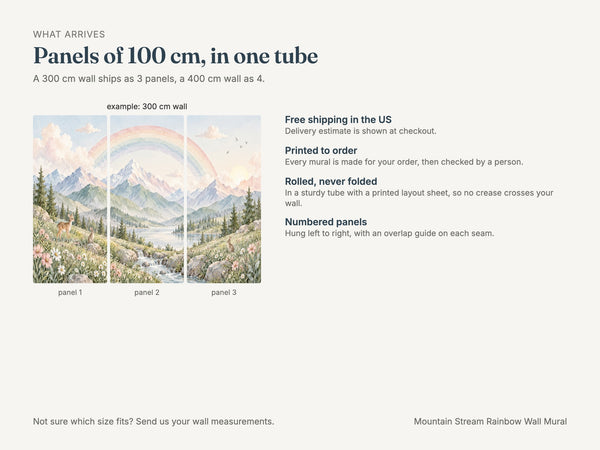 Watercolor Mountain Stream Rainbow Wall Mural, image 7