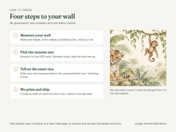Watercolor Jungle Animals Wall Mural, image 3