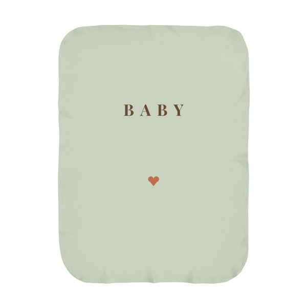 Personalize the Baby Surname swaddle blanket in sage with your baby's name