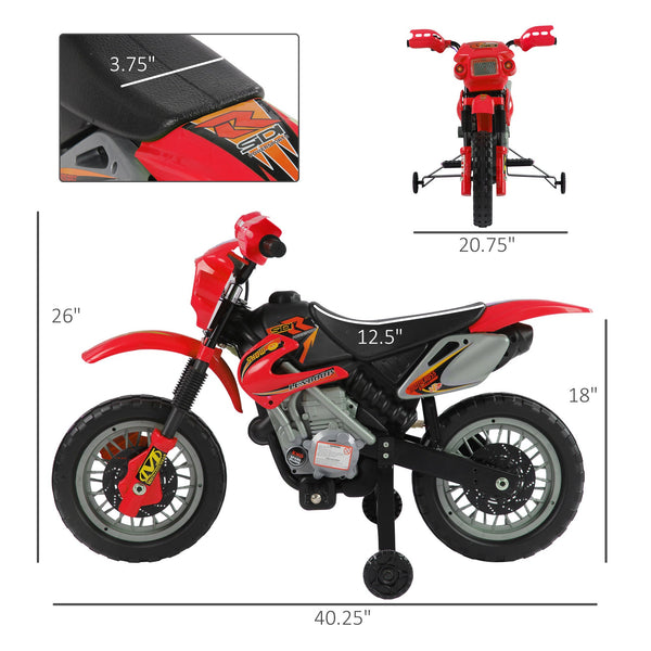 Kids' 6V Electric Ride-On Motorcycle with Training Wheels – Red