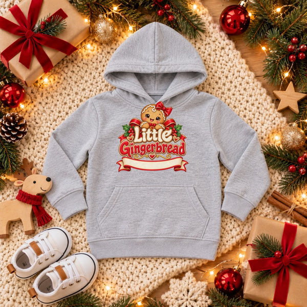 Personalize the Little Gingerbread toddler hoodie in heather grey with your baby's name