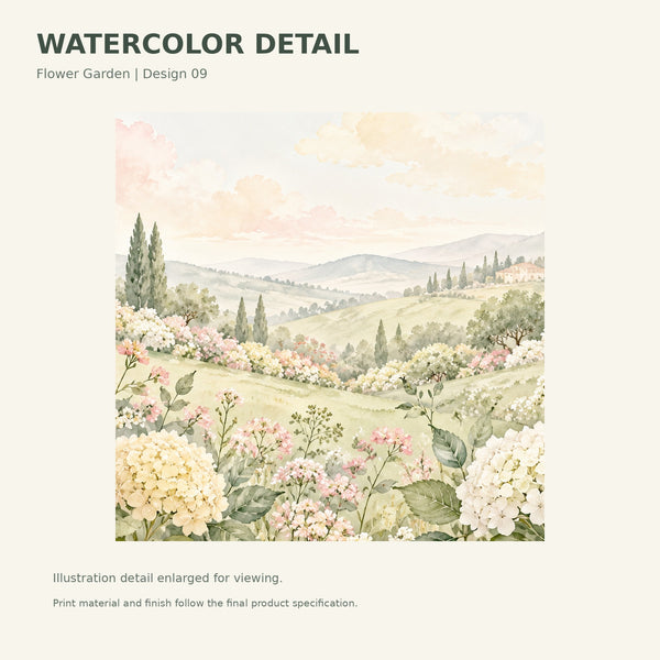 Watercolor Hydrangea Garden Wall Mural, image 3