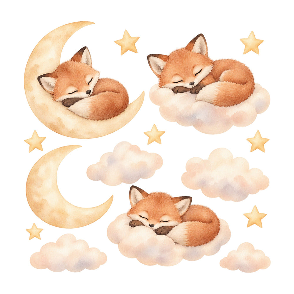 Sleeping Fox Moon and Clouds Wall Decals, Set of 15, image 1
