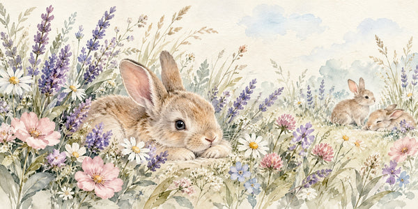 Watercolor Lavender Bunny Wall Mural, image 3
