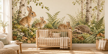 Watercolor Bunny and Hedgehog Wall Mural, image 1