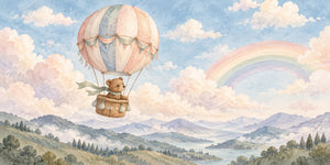 Watercolor Bear Hot Air Balloon Wall Mural, image 3
