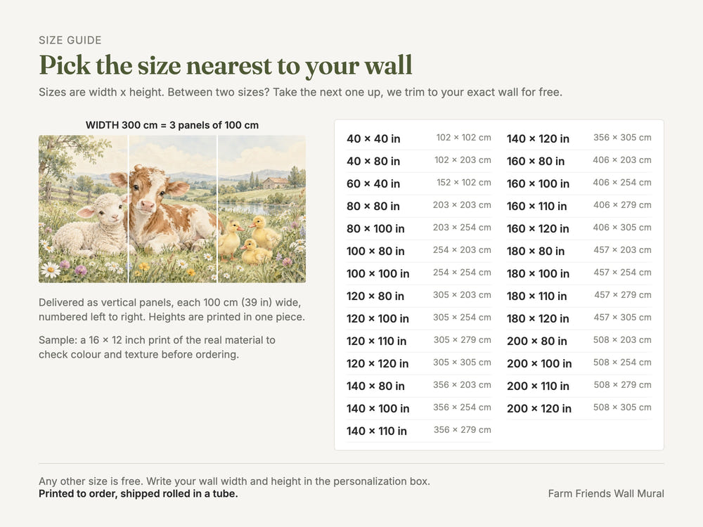Watercolor Farm Friends Wall Mural, image 1