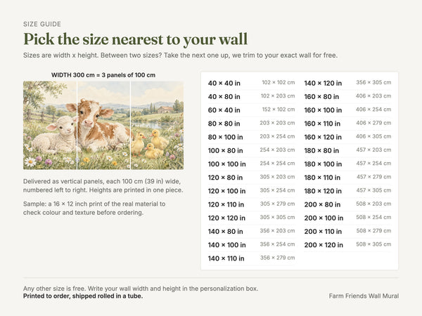 Watercolor Farm Friends Wall Mural, image 2
