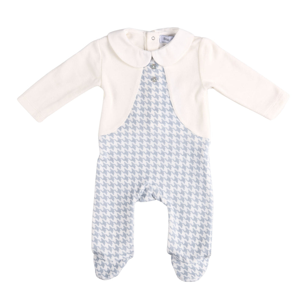 ELEONOR | Ivory & Blue Houndstooth Velour Babygrow