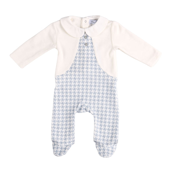 ELEONOR | Ivory & Blue Houndstooth Velour Babygrow