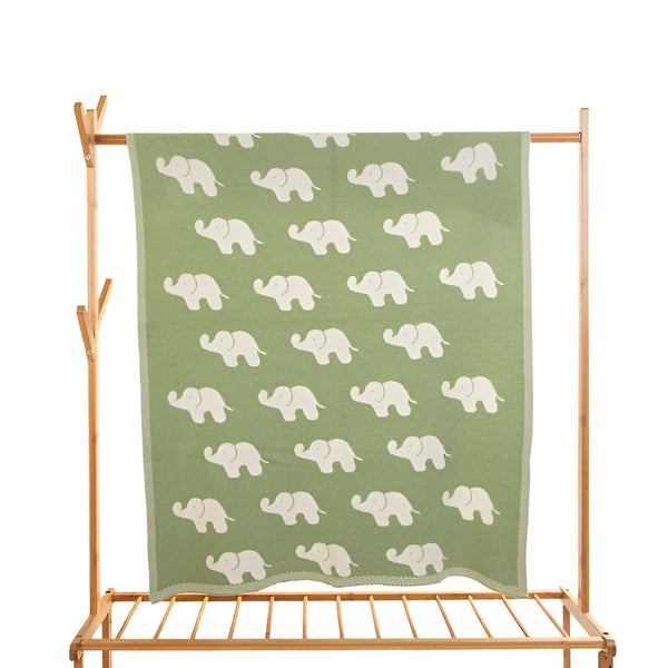 Elephant Green Knitted Cotton Baby Blanket