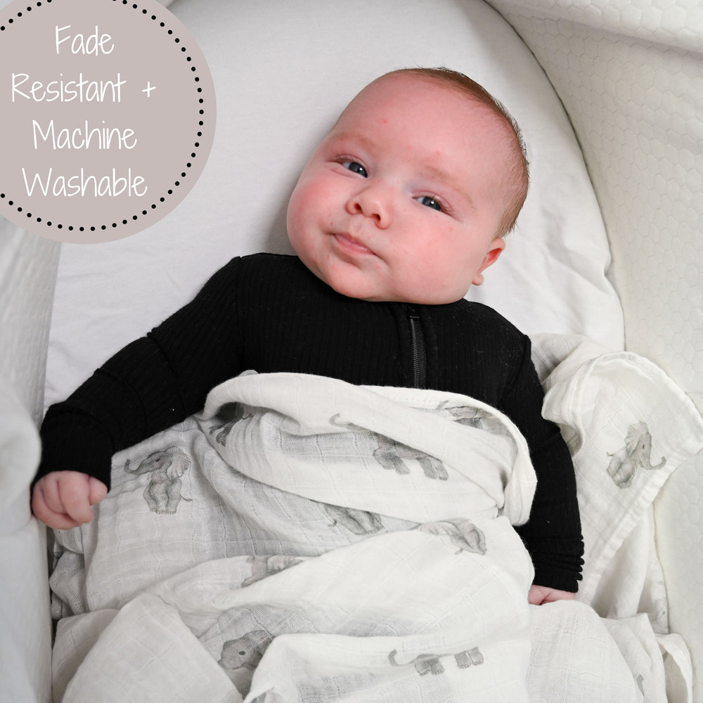 Baby Elephant Muslin Swaddle Blanket - MOOGCO Baby