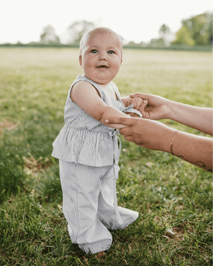 Elowen Tie Front Two-Piece Set - Oat Milk Pinstripe
