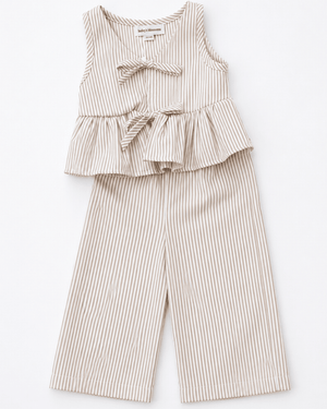 Elowen Tie Front Two-Piece Set - Oat Milk Pinstripe