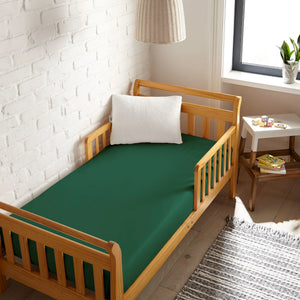 Cooling bamboo crib fitted sheet in angle view, perfect for a comfortable baby sleep environment.