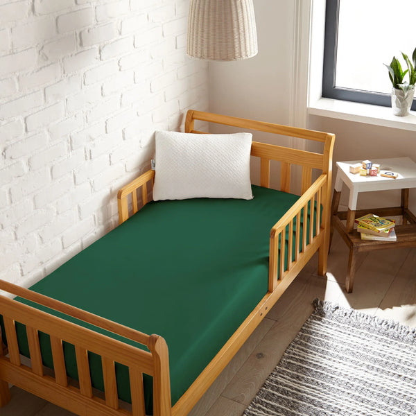 Cooling bamboo crib fitted sheet in angle view, perfect for a comfortable baby sleep environment.