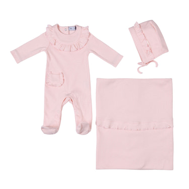 EMILIA | Baby Girls Pink Ribbed Cotton All-in-One Set (3) - MOOGCO Baby