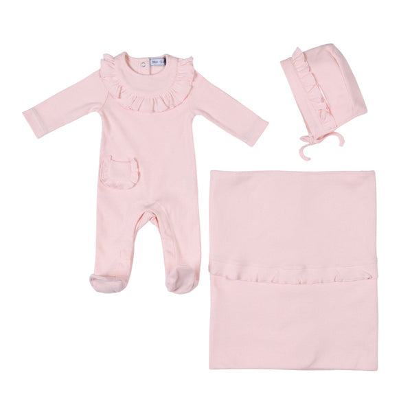 EMILIA | Baby Girls Pink Ribbed Cotton Babygrow Set (3)