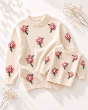 Emily Floral Knit Sweater - Cream