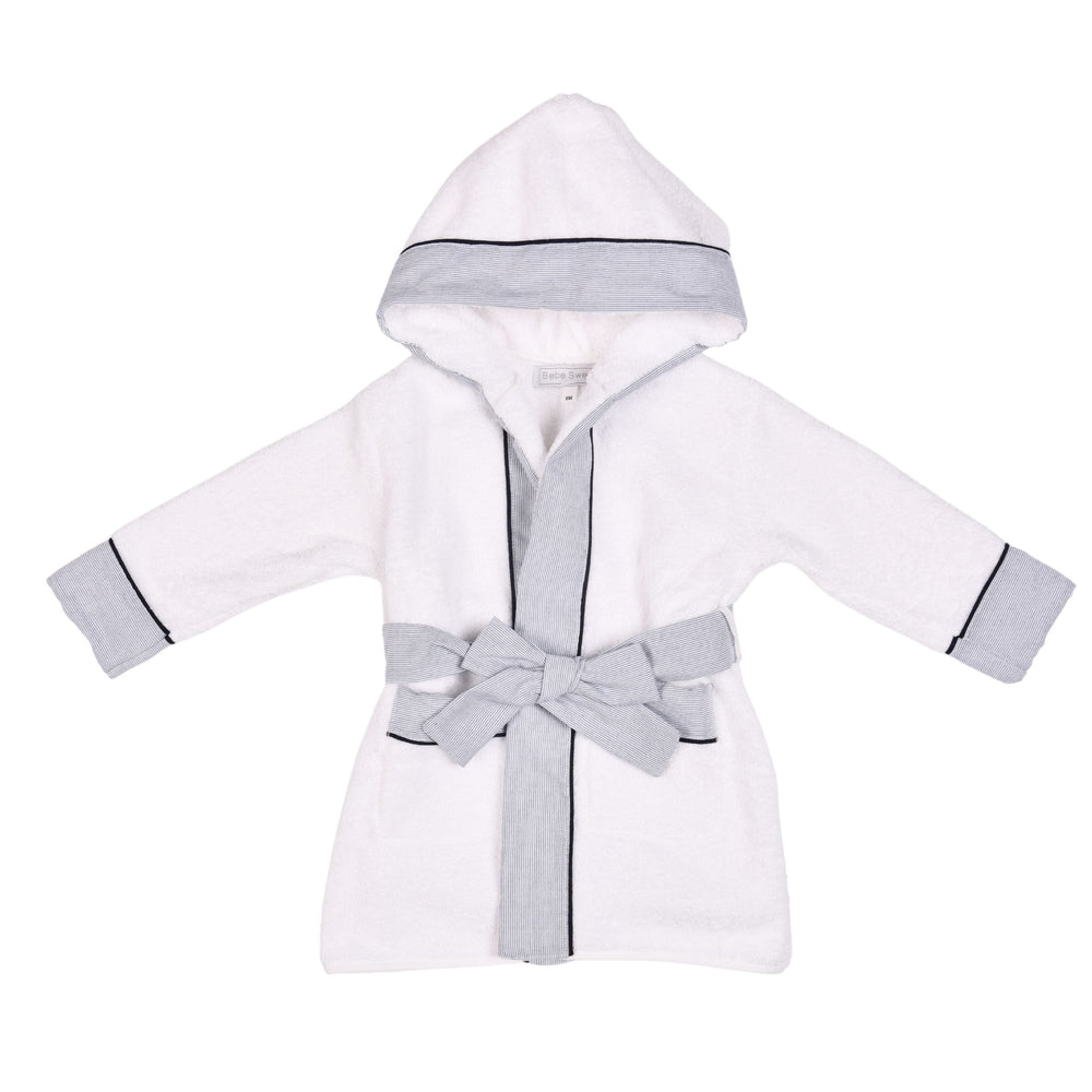 ENY | Boys Personalised White & Blue Striped Bathrobe