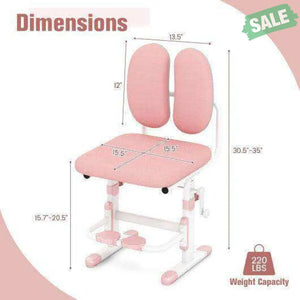 Ergonomic Height-adjustable Kids Study Chair with Double Back Support-Pink Pink Kids Chairs & Seating