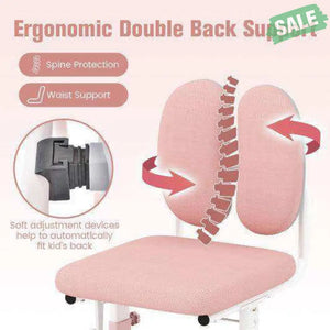 Ergonomic Height-adjustable Kids Study Chair with Double Back Support-Pink Pink Kids Chairs & Seating