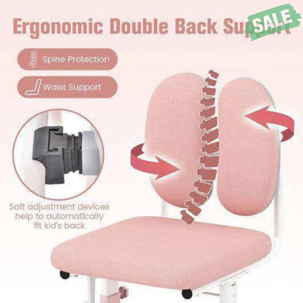 Ergonomic Height-adjustable Kids Study Chair with Double Back Support-Pink Pink Kids Chairs & Seating