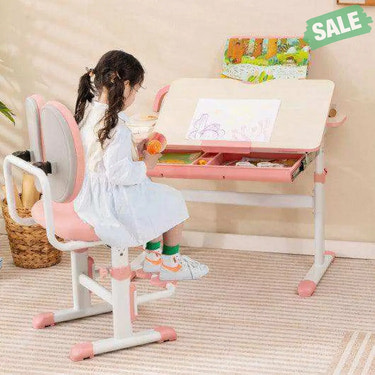 Ergonomic Height-adjustable Kids Study Chair with Double Back Support-Pink Pink Kids Chairs & Seating