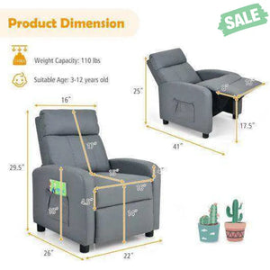 Ergonomic PU Leather Kids Recliner Lounge Sofa for 3-12 Age Group-Black Black Kids Chairs & Seating