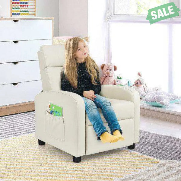 Ergonomic PU Leather Kids Recliner Lounge Sofa for 3-12 Age Group-Black Black Kids Chairs & Seating